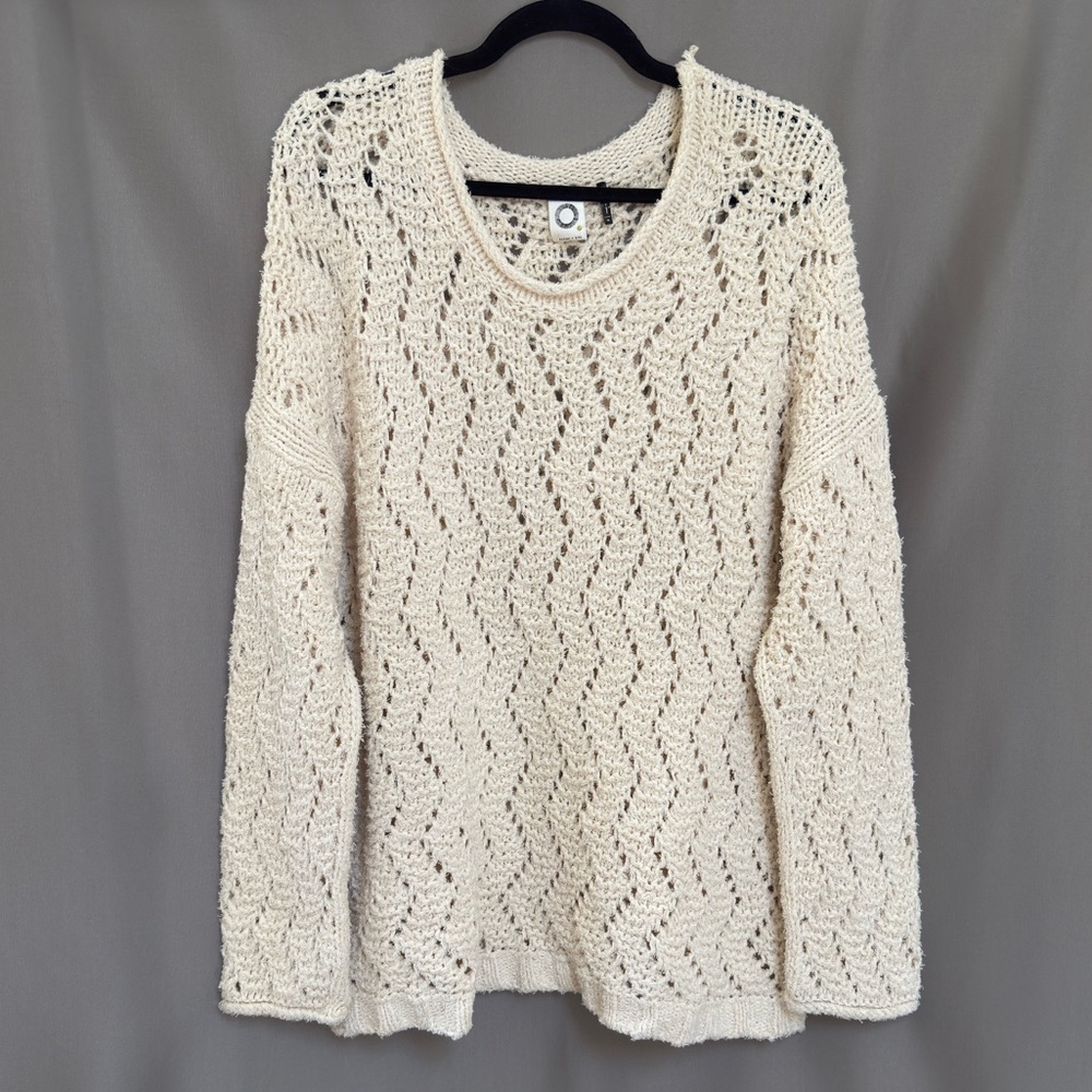 NWOT Anthropologie Crewneck Open Knit Sweater, Size XL, Cream, Boho, Crochet
